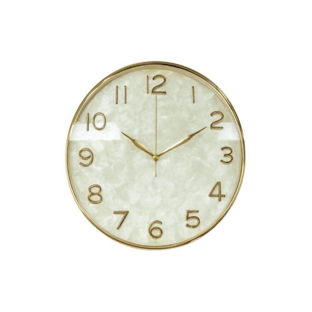 Relogio Parede 37Cm Redondo Borda Dourada Madrepérola
