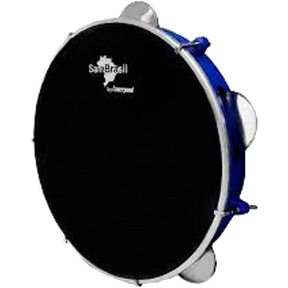 Pandeiro 10`` Premium Pele Preta Sambrasil Liverpool Azul