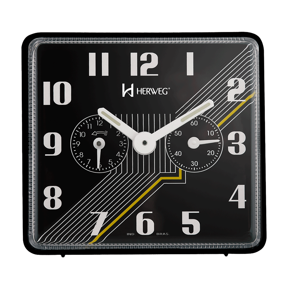 Relógio Despertador Preto Quadrado A Cordas Herweg