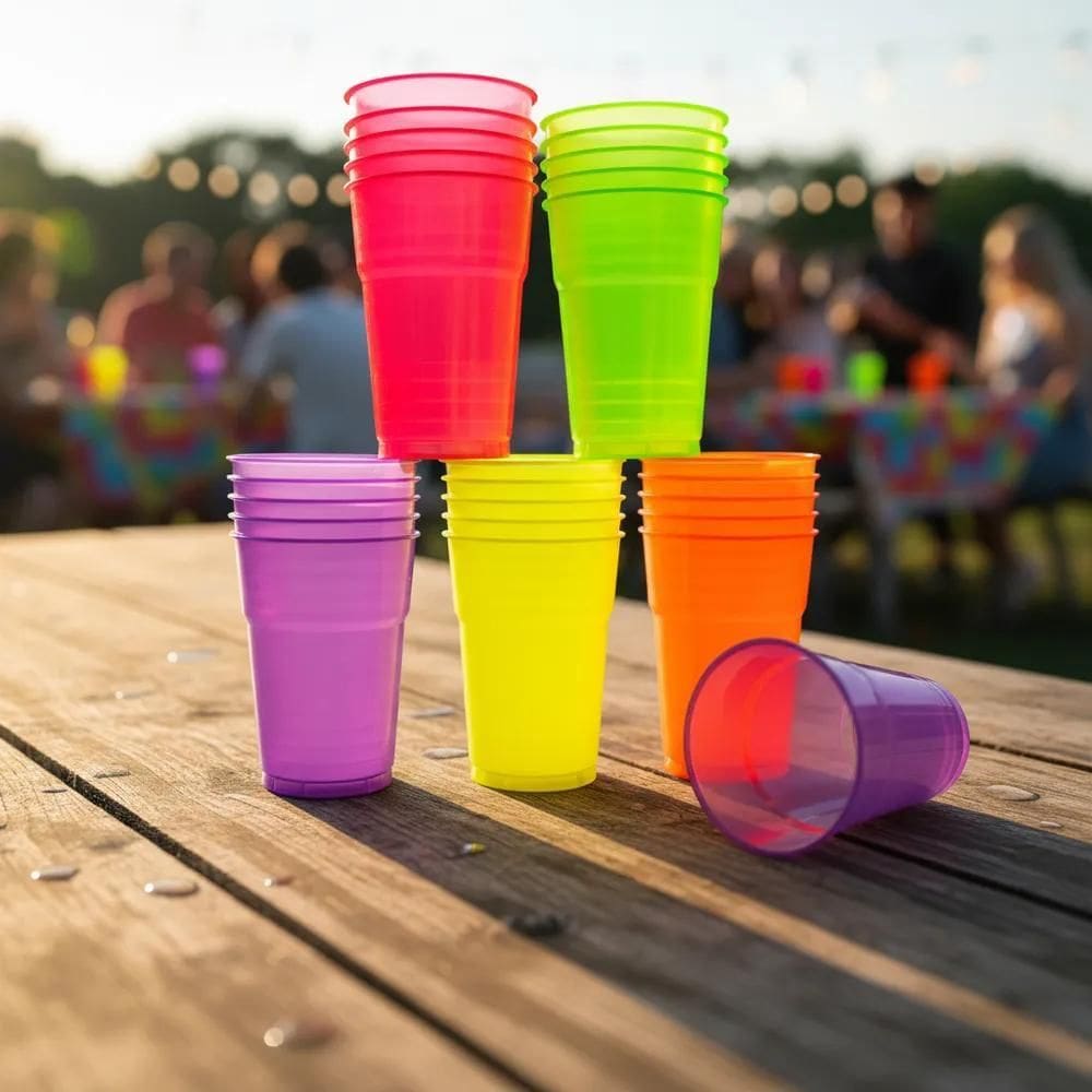 100 Copos Descartável Neon Festa Balada 300Ml Colori