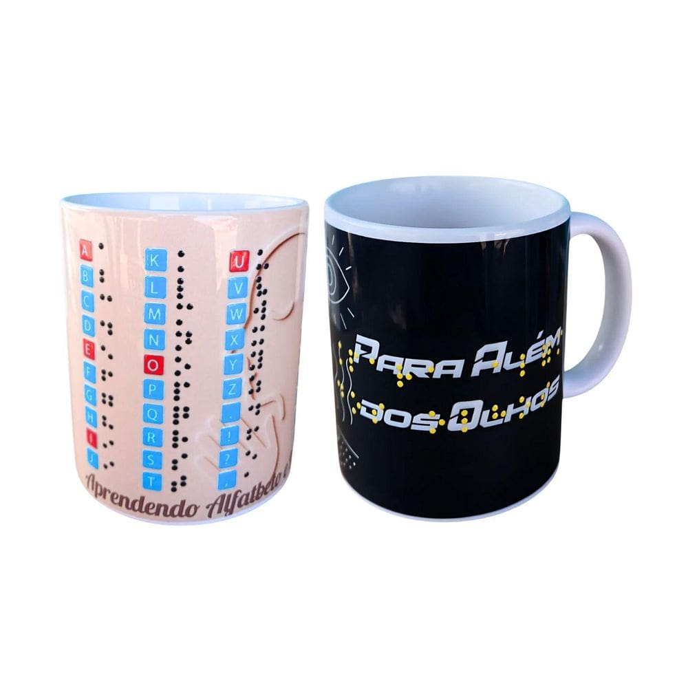 Kit Presente Especial 2 Canecas Em Braile Alfabeto E Frase