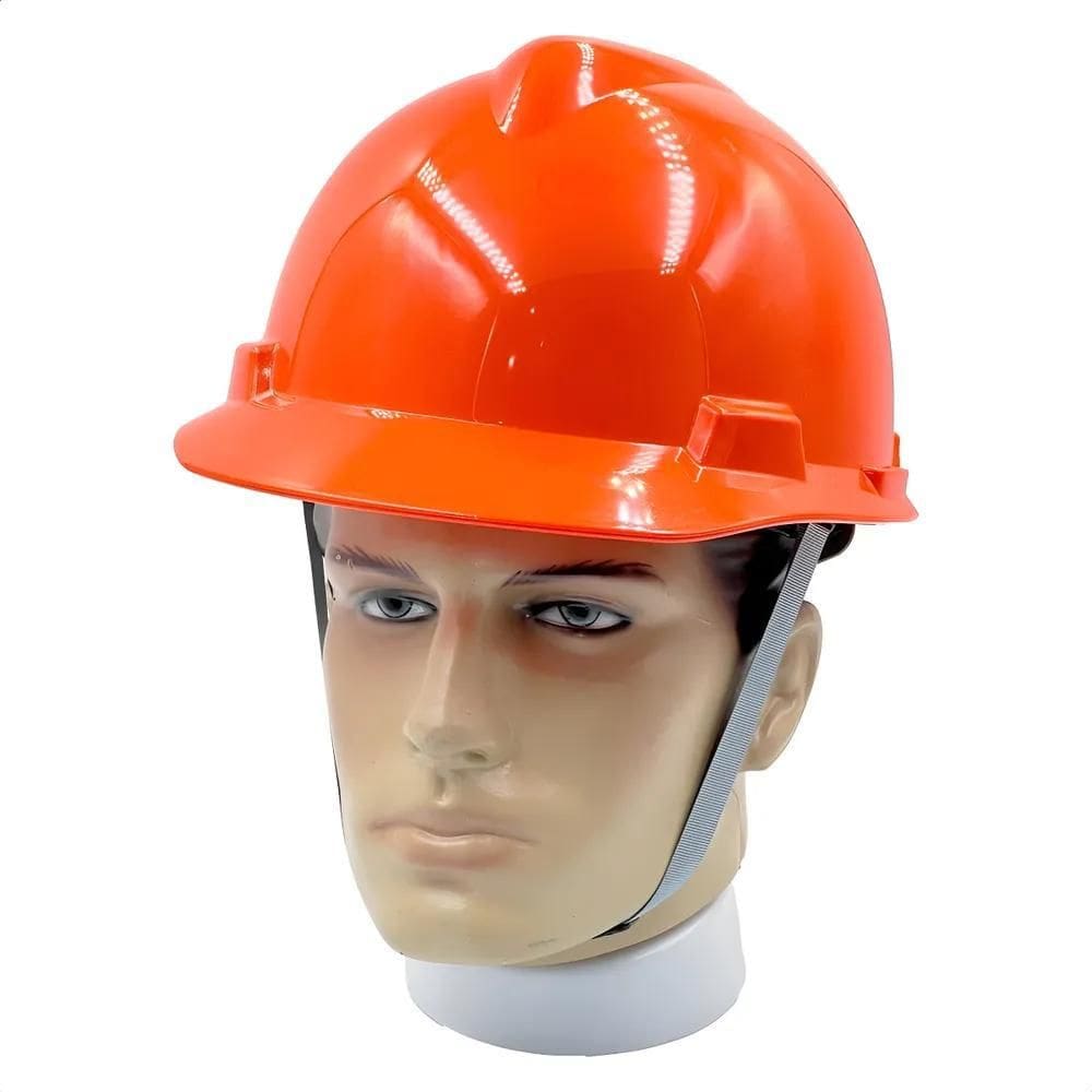 Capacete Msa V-Gard, Suspensão Push-Key Com Jugular Laranja