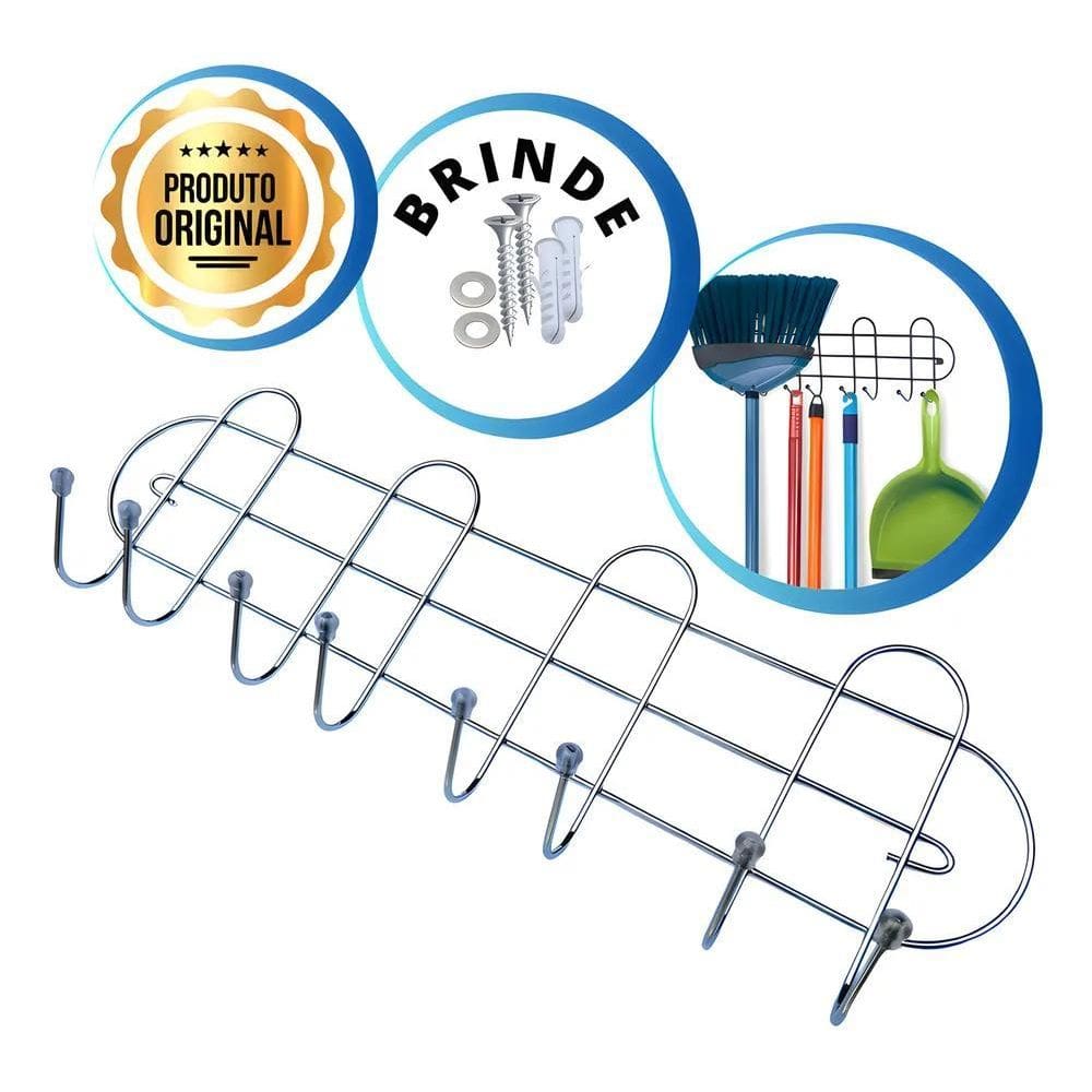 10X Suporte Porta Vassoura Parede Com 8 Ganchos