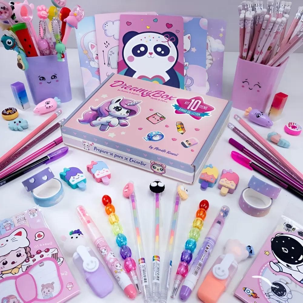 Kit Papelaria Criativa Planeta Kawaii Caderno Fofo