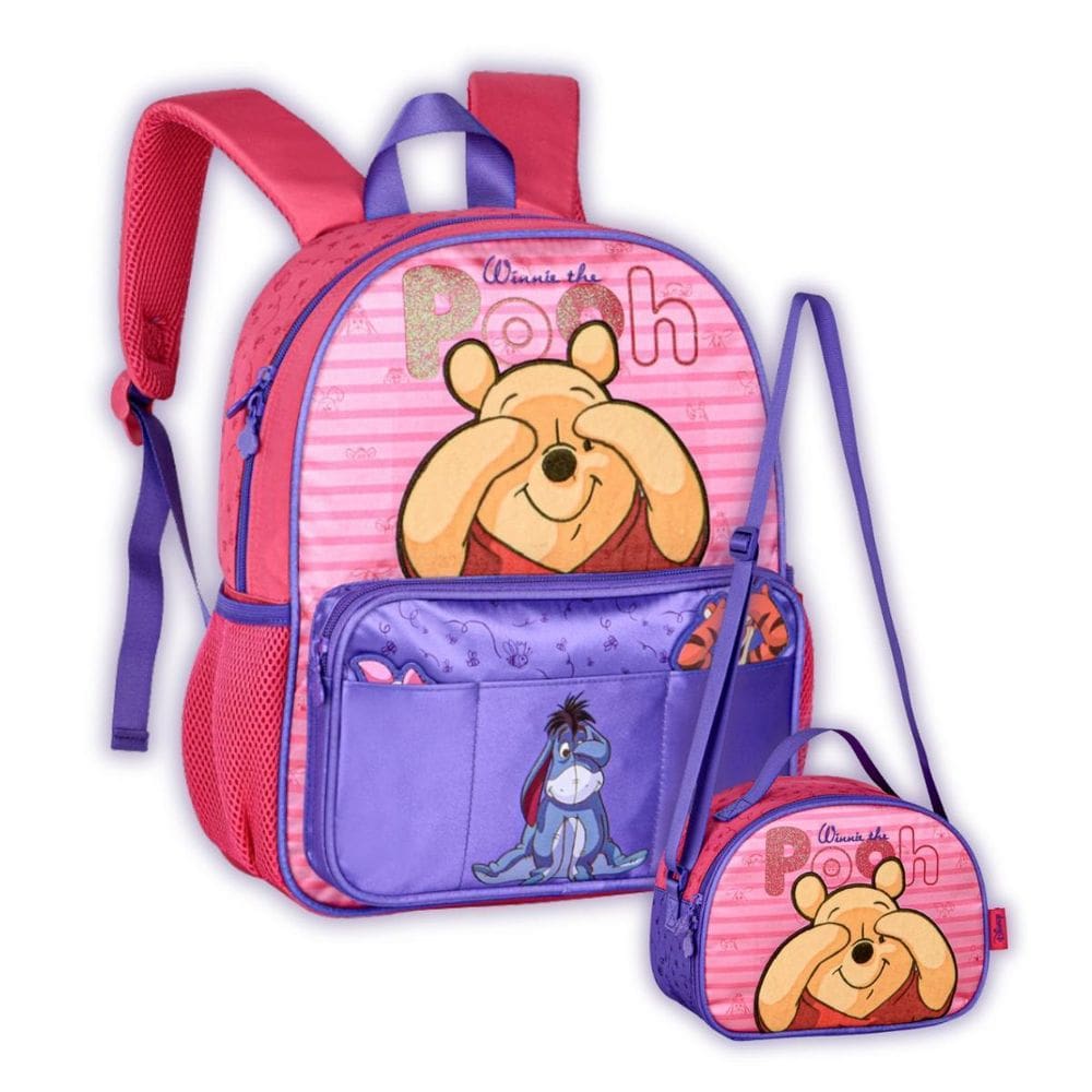 Kit Mochila Costas Ursinho Pooh Pelúcia E Lancheira Meninas