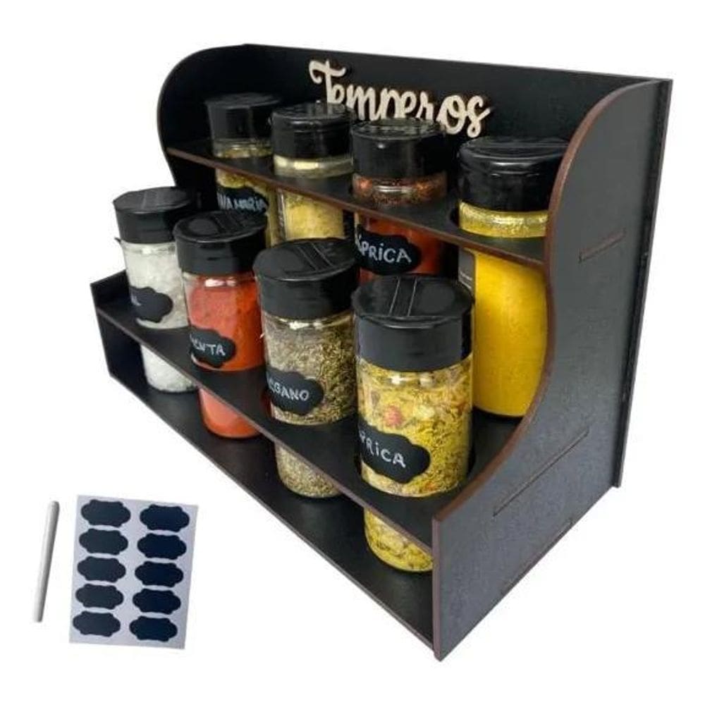 2X Porta Temperos E Condimentos Luxo 8 Potes Mais Etiquetas