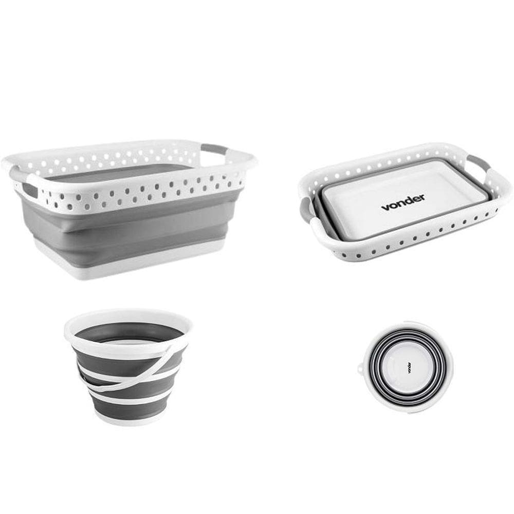 Cesto Dobrável Para Roupas 39L + Balde 10L Dobrável Vonder