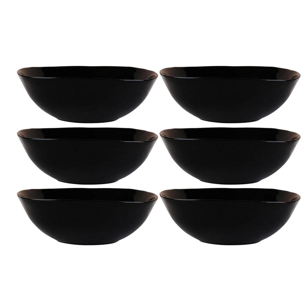 Kit 6 Bowl Tigela Vasilha Dama Em Vidro Opalino Preto 480Ml