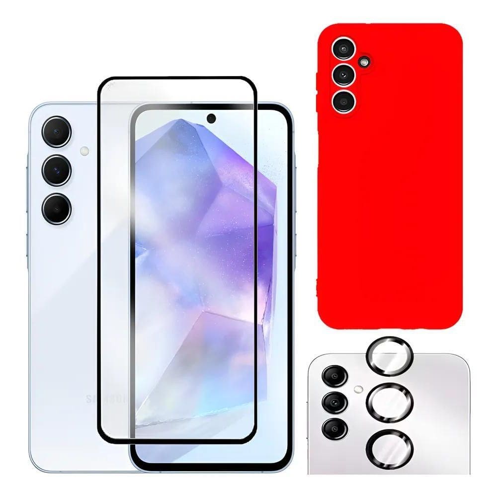 Capa Capinha Case + Película Tela Camera Para Galaxy Vermelh