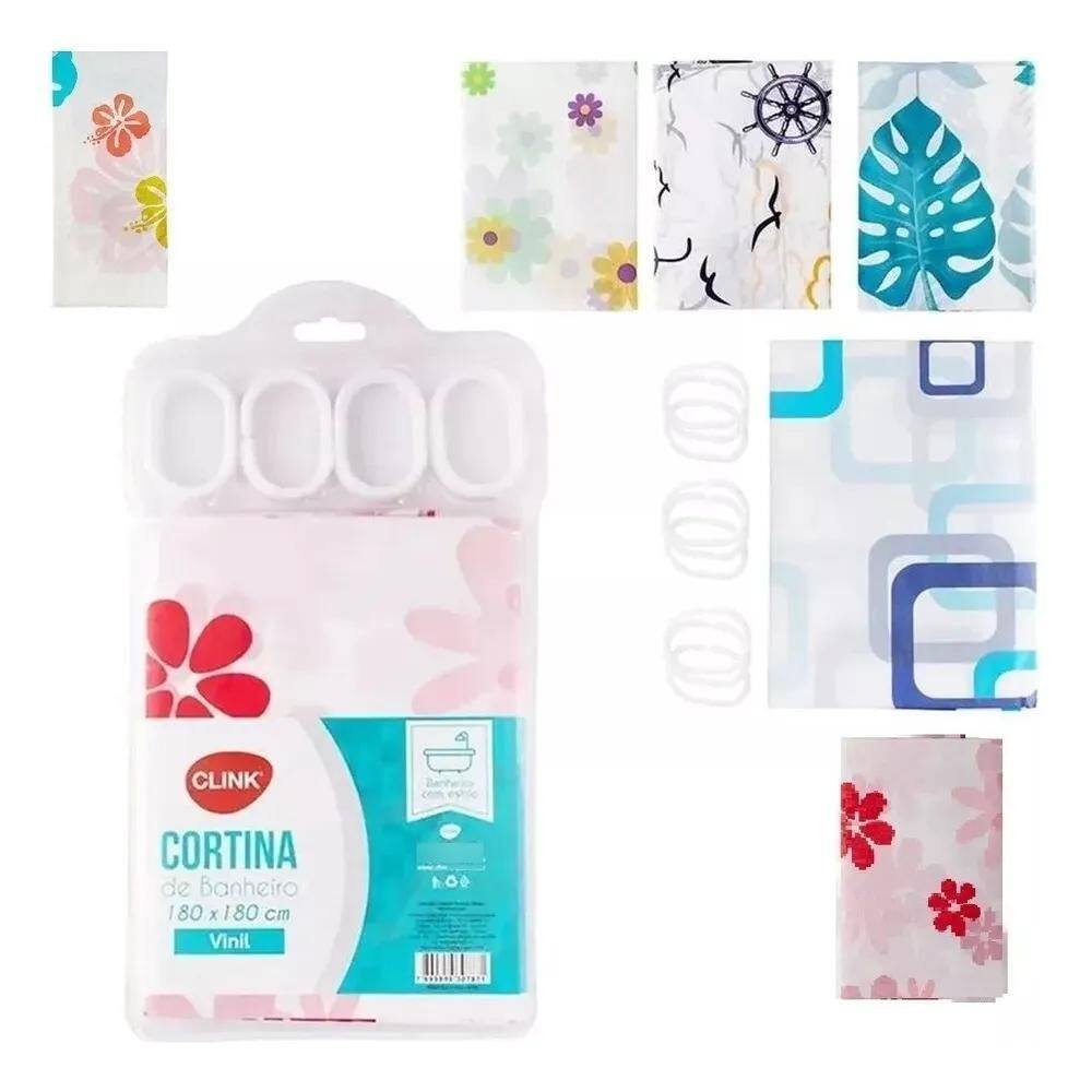Cortina Box Banheiro Vinil 180Cmx180 Clink Estampa