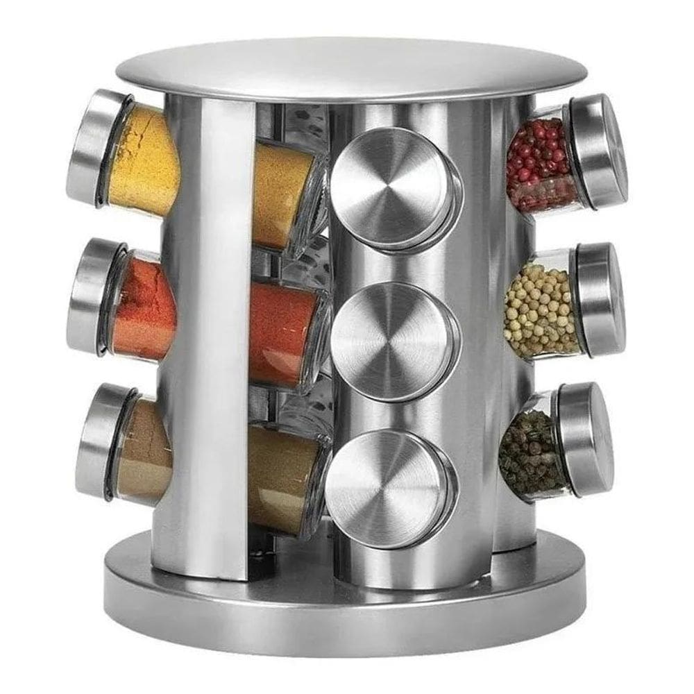 Porta Tempero Giratório Inox 12 Potes