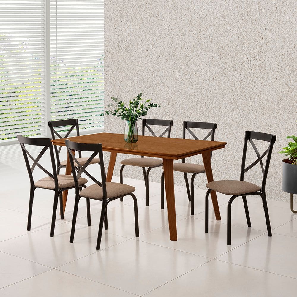 Mesa de Jantar em Madeira Maciça Millena 160cm Robusta Castanho