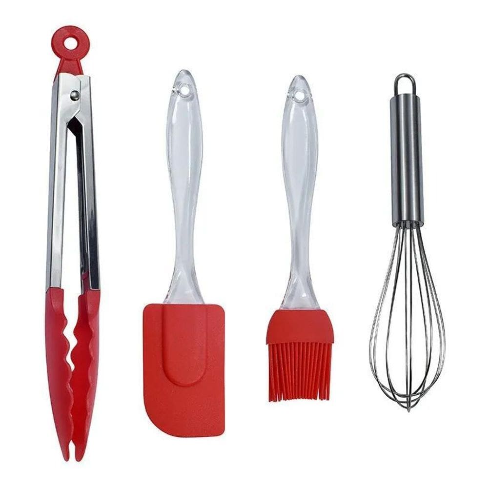 10X Kit Culinário Silicone 4 Peças Pegador Espátula Pincel