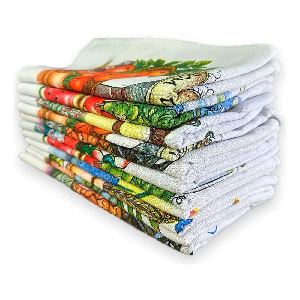 Pano De Prato Estampado Kit Com 10 Unidades