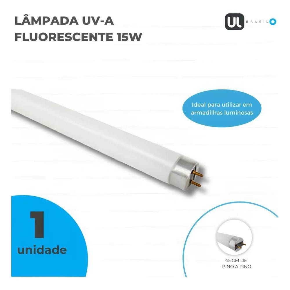 2X Lâmpada Uv-A 15W Para Armadilha Pega Mata Mosca Mosquito