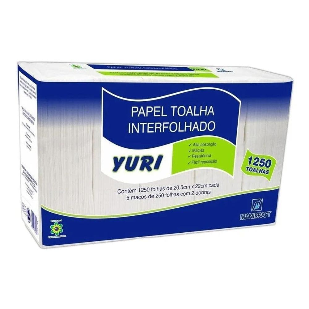 10X Papel Toalha 2 Dobras 20,5 X 22 Branco 1250 Fls Yuri
