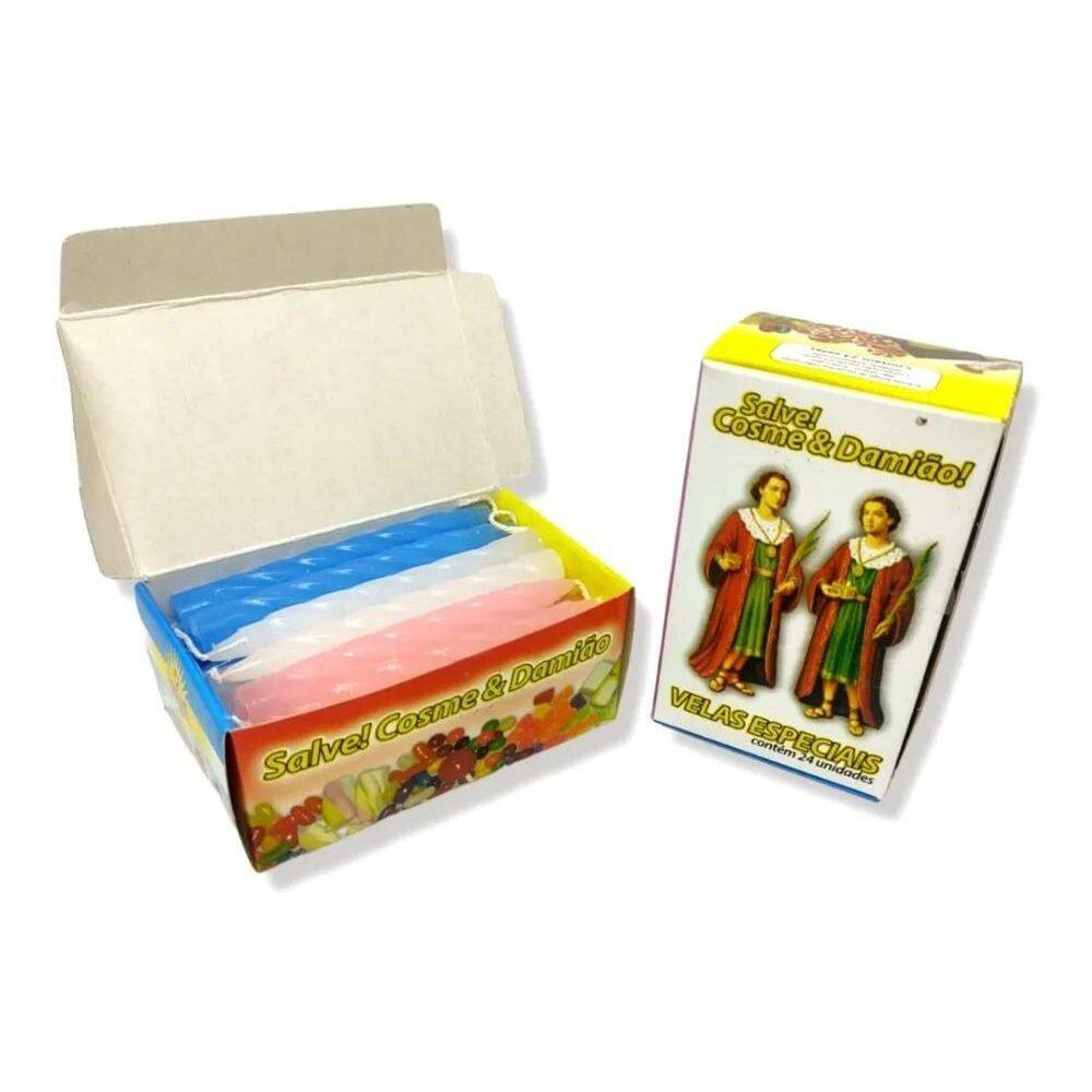 10X Vela Colorida De Cosme Damião Caixa 24 Velas.
