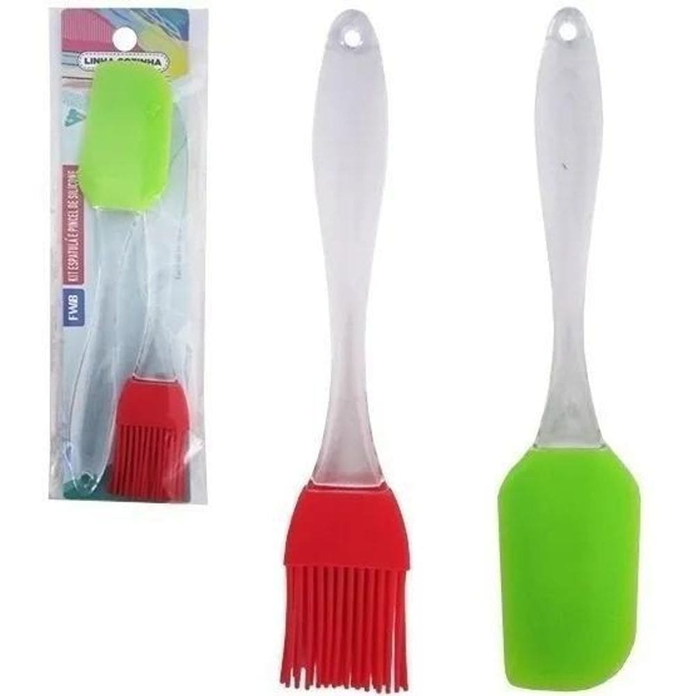 Kit Cozinha Espátula E Pincel De Silicone Cabo Acrílico