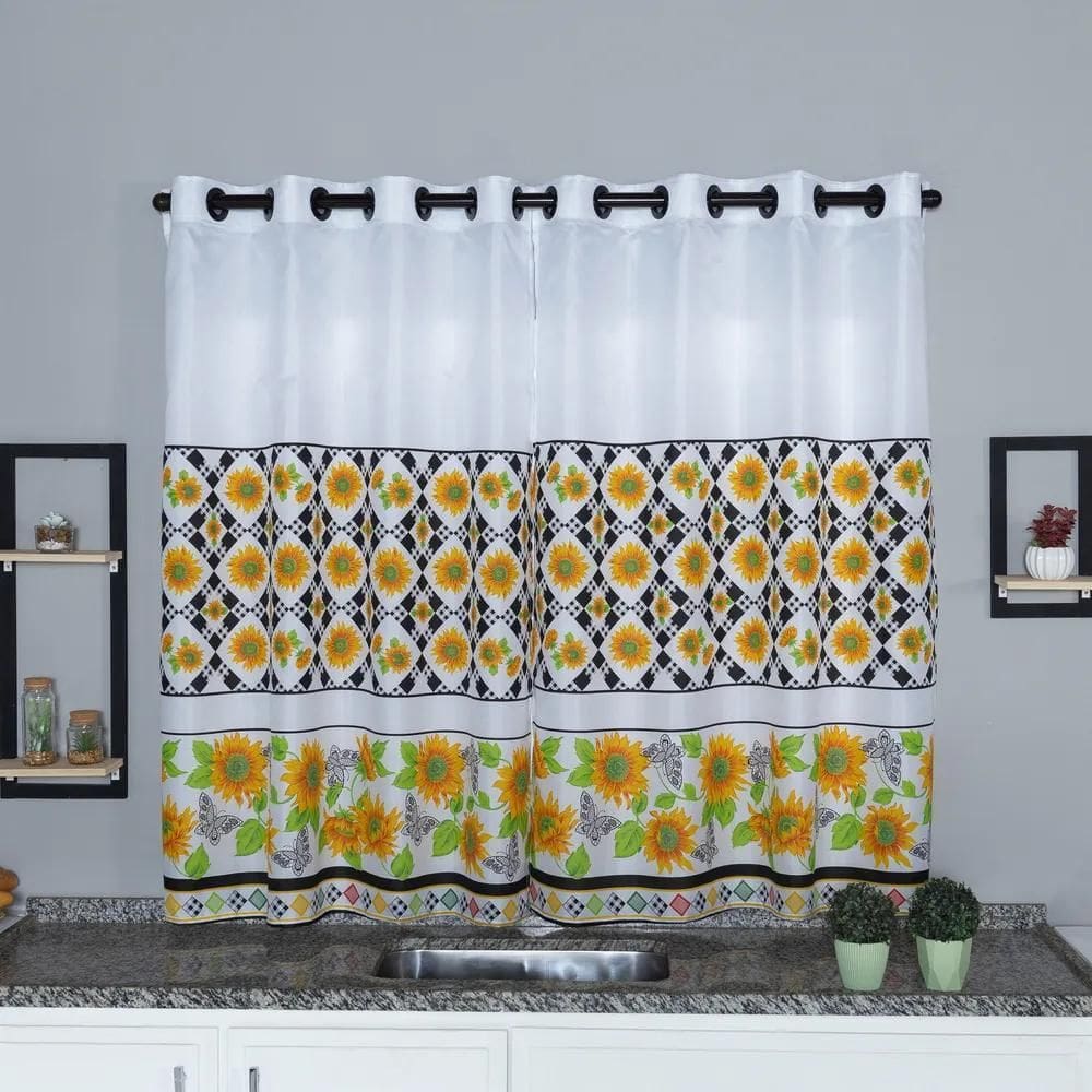 Cortina Estampada 2,40X1,30 Para Cozinha Em Girassol
