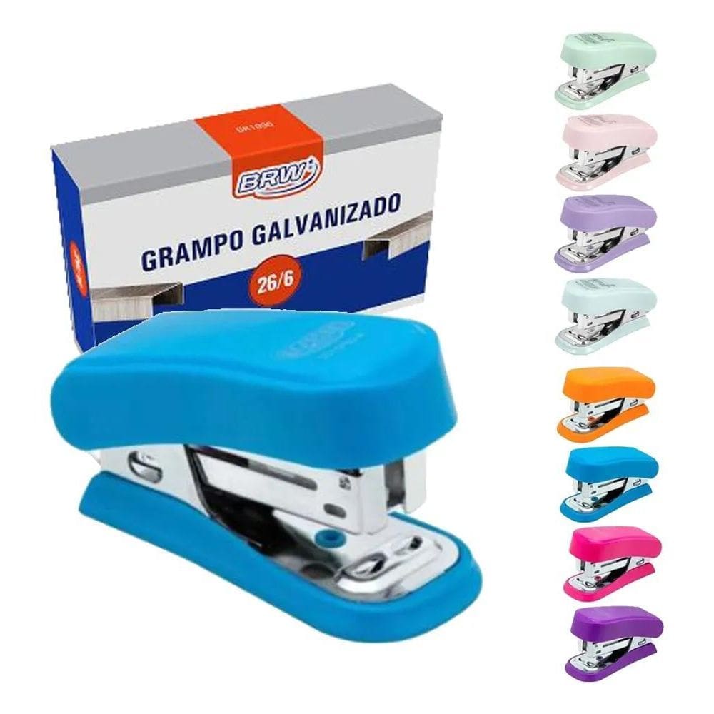 Kit Mini Grampeador Até 20 Folhas + 1.000 Grampos Azul Neon