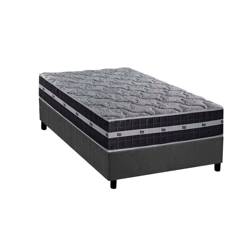 Cama Box Solteiro: Colchão Molas Ensacadas D Angelis Black Graphite + Base Crc Suede Gray (88x188)