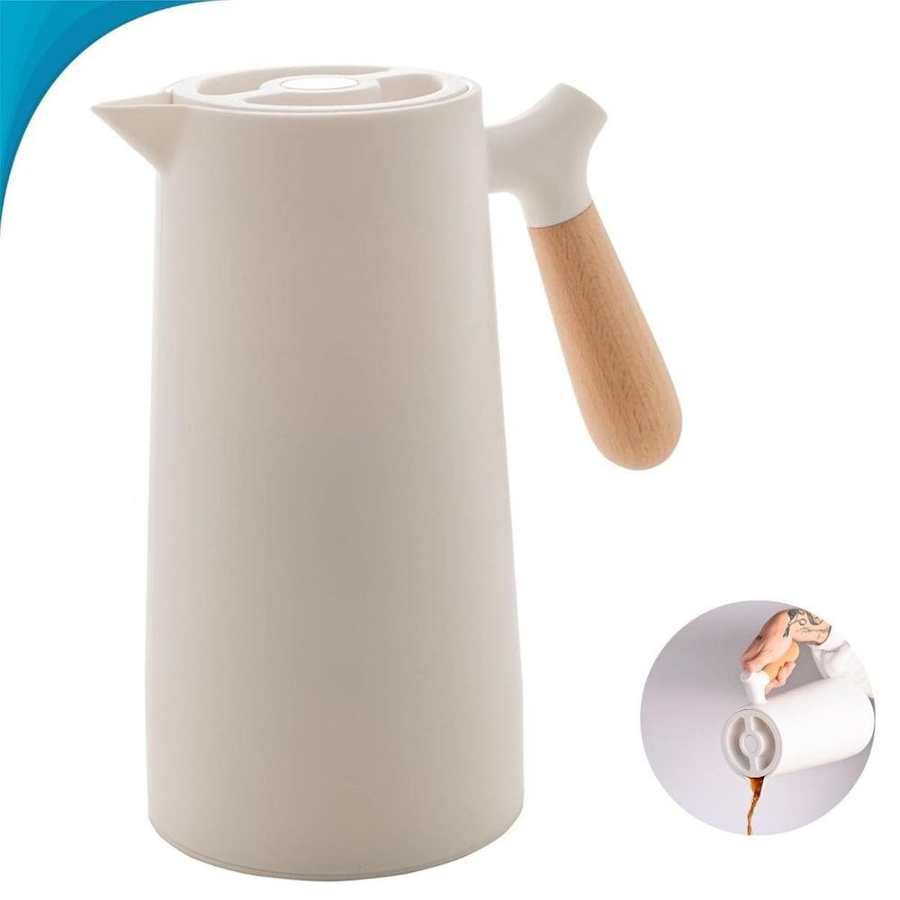 Garrafa Térmica Para Café E Chá Com Alça Em Madeira