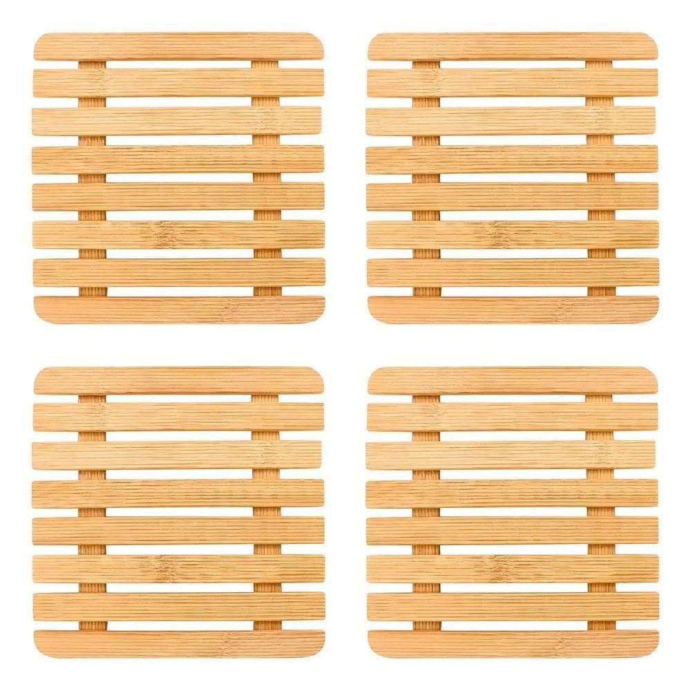 Kit 4 Descanso De Panela De Bambu Quadrado De Mesa Cozinha