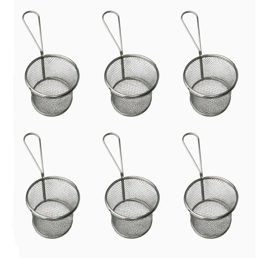 Kit 6 Cestos Redondo Aço Inox Para Servir Frituras 8,5X7,5Cm