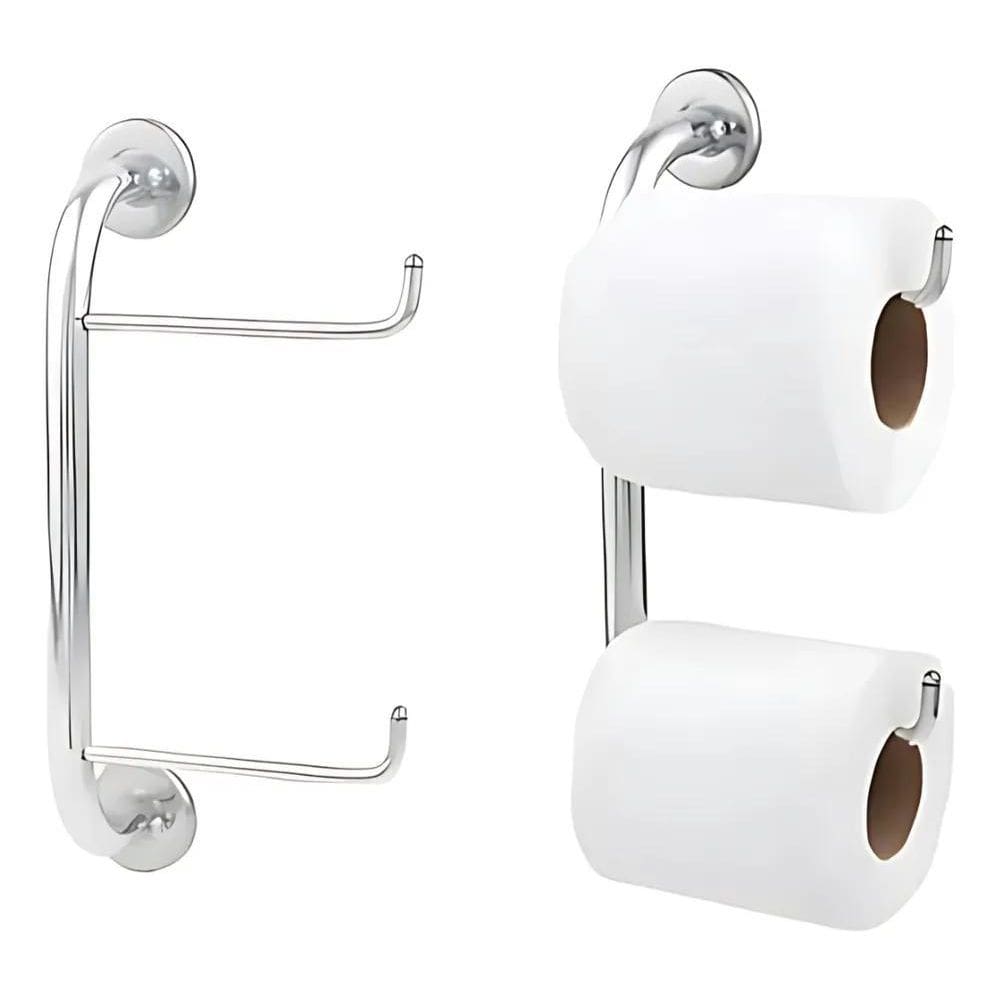 2X Porta Papel Higiênico Duplo Papeleira Dupla Fixação Metal