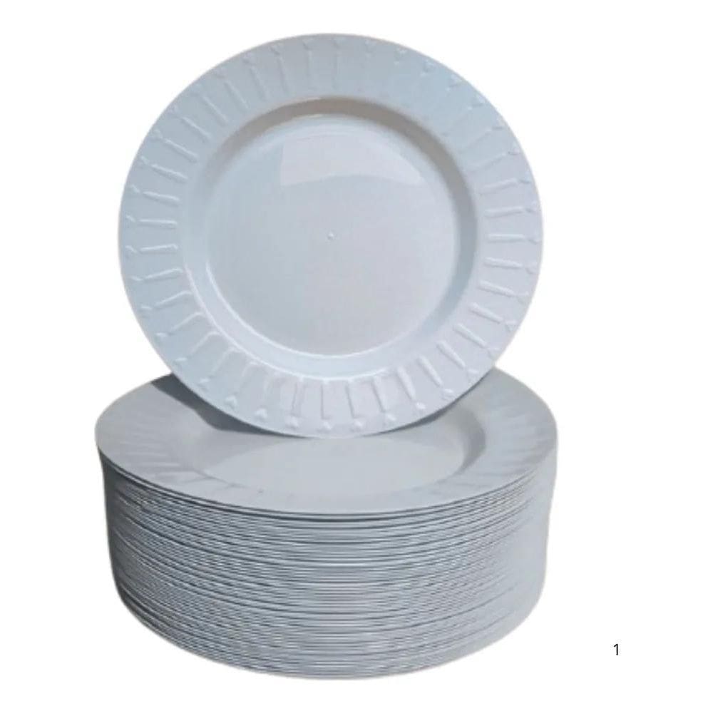 Kit 50 Pratos Elegance De Plátisco Reutilizável Resistente