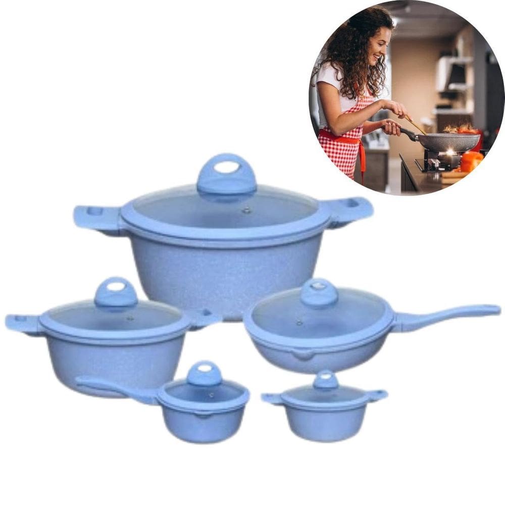 Kit Panelas Em Cerâmica Cor Azul Bebê Ideal Presente Mãe