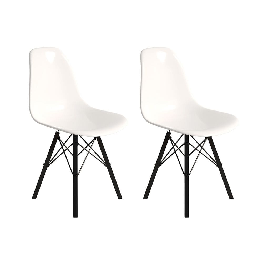 Conjunto 2 Cadeiras Eames Design Moderno Tubo de Ferro Preto Assento Branco