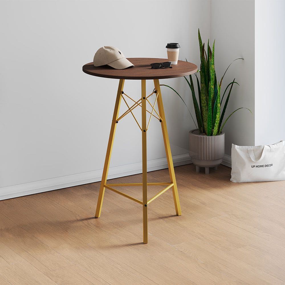 Mesa Bistrô Redonda Estrutura em Ferro Dourado com Tampo Amêndoa