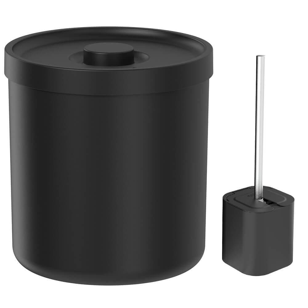Lixeira Para Banheiro 6L E Escova Sanitária Preta - Ou