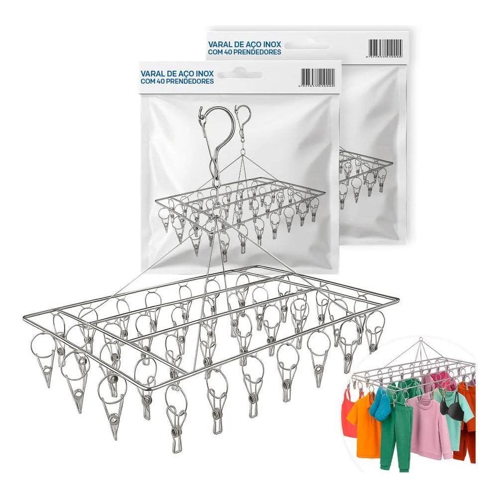 Varal Retratil Calcinha Cueca Meias Multiuso 40 Prendedores