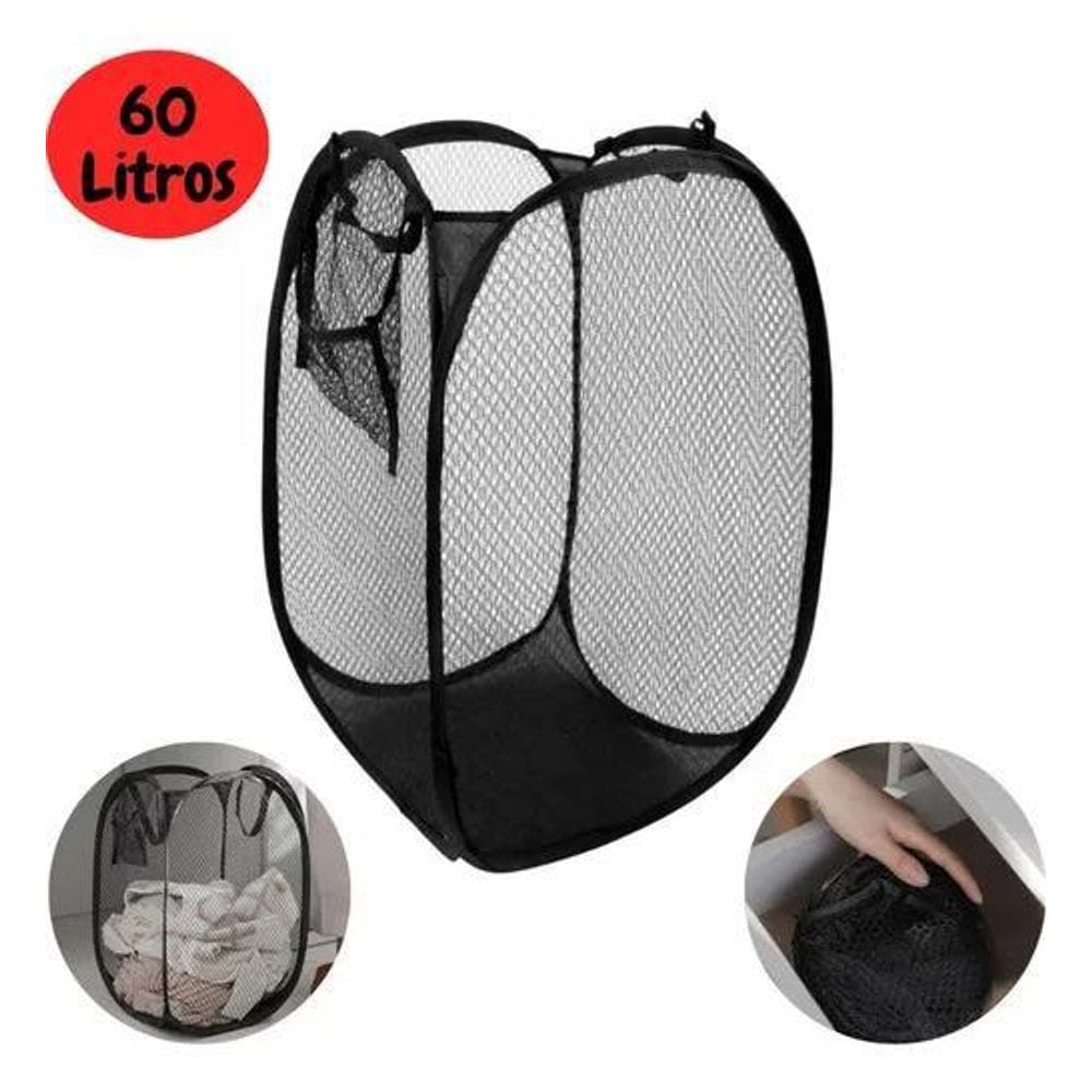 Cesto De Roupa Suja Médio Nylon Preto Organizador Brinquedo