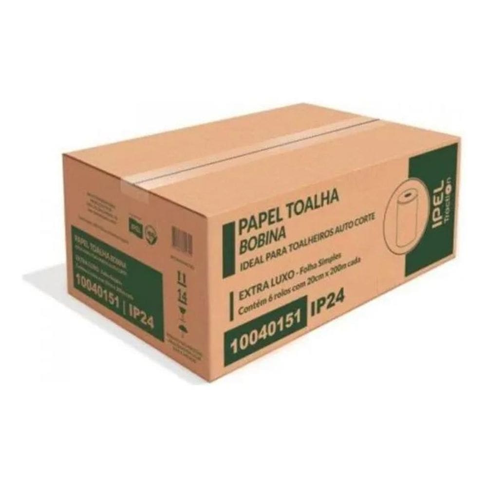 Papel Toalha Bobina Indaial 20G 20Cmx200M Fit Ipel  Cx 6Un