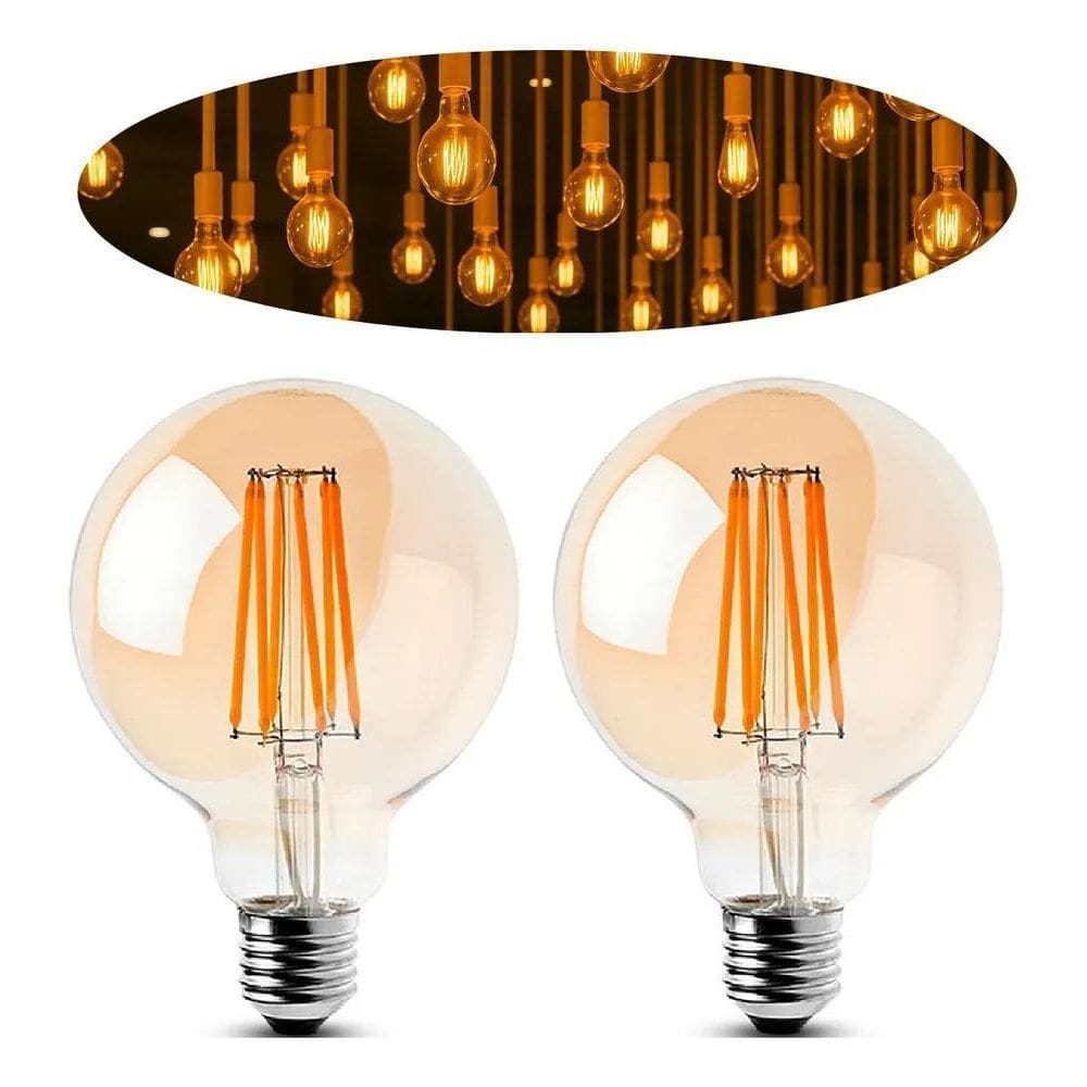 Kit 2 Lâmpada Filamento Led G80 Vintage Âmbar Branco Quente