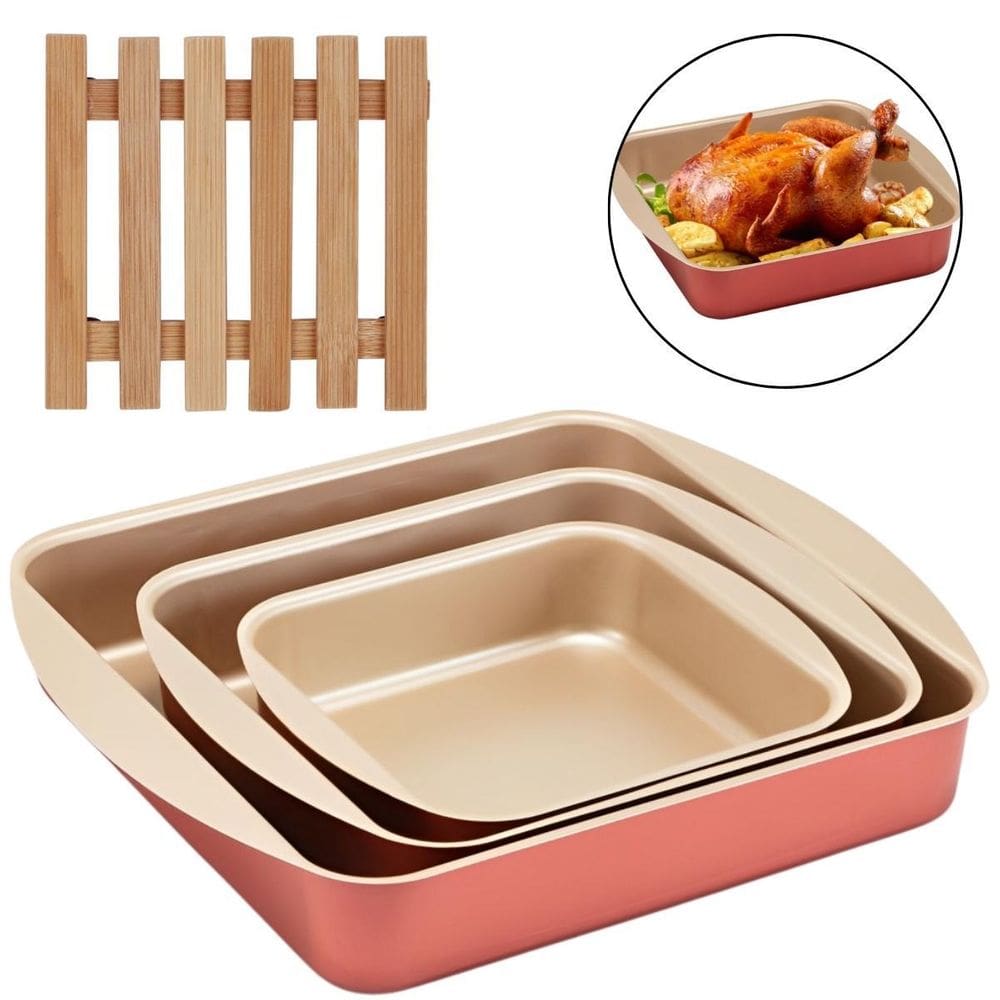 Jogo Forma Quadrada 03 Peças Antiaderentes + Descanso Panela