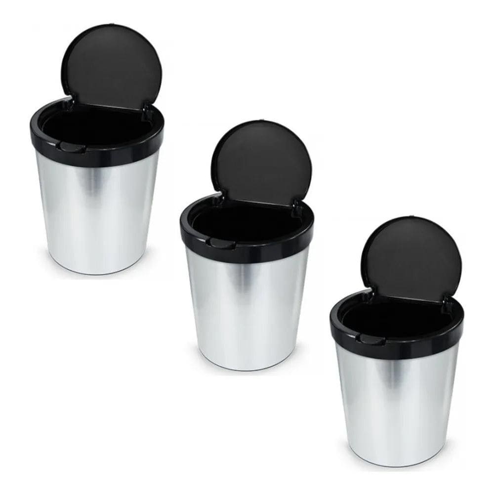 10X Kit 3 Lixeira Cesto Cozinha Banheiro 10L Inox Tampa Cli