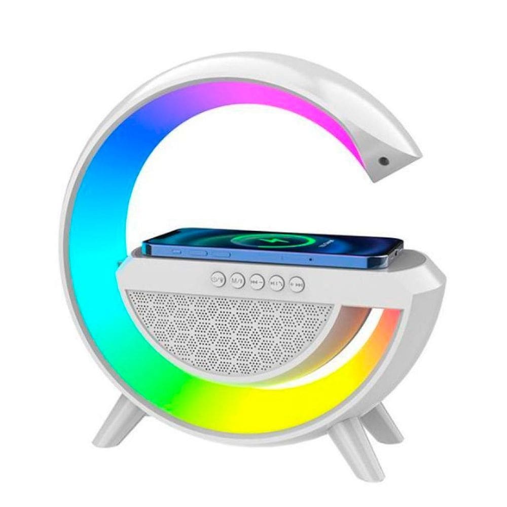 Luminária G Speaker Rgb Bluetooth Carregador Indução Relógio