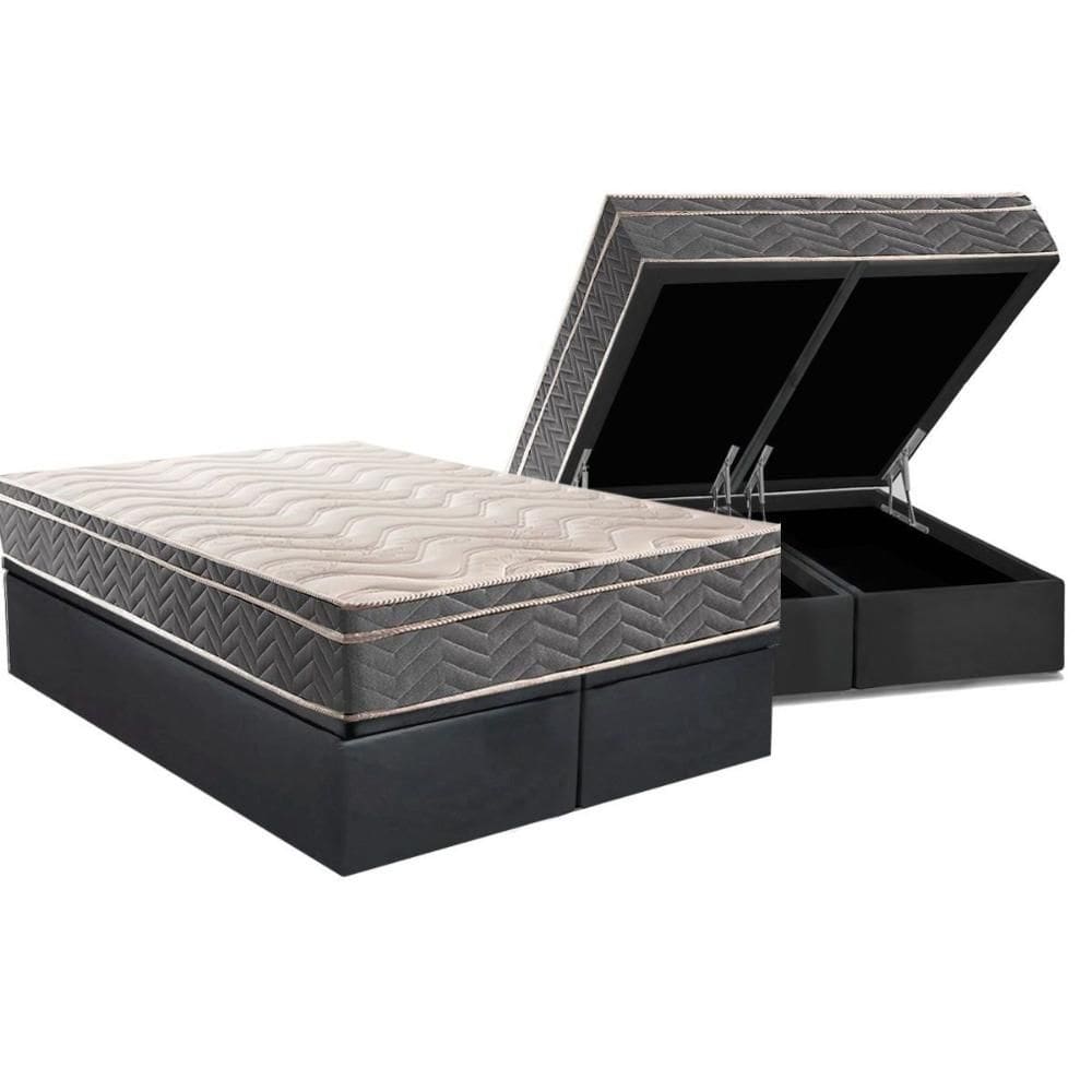 Cama Box Baú Queen: Colchão Ortopédico Paropas D45 Conforto Mega Firme + Base CRC Suede Gray (158x198)