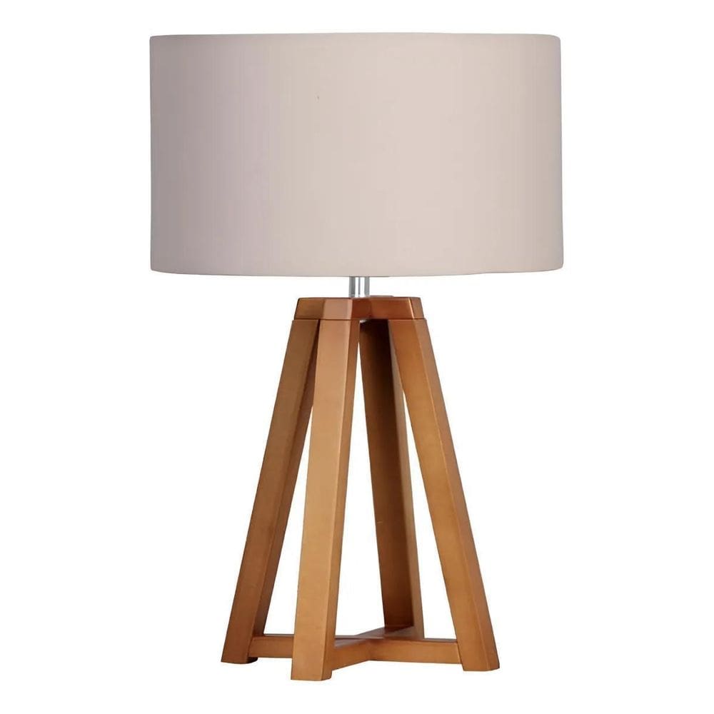 Abajur Luminária Madeira Imbuia Quadripé Cúpula Bege 47X30