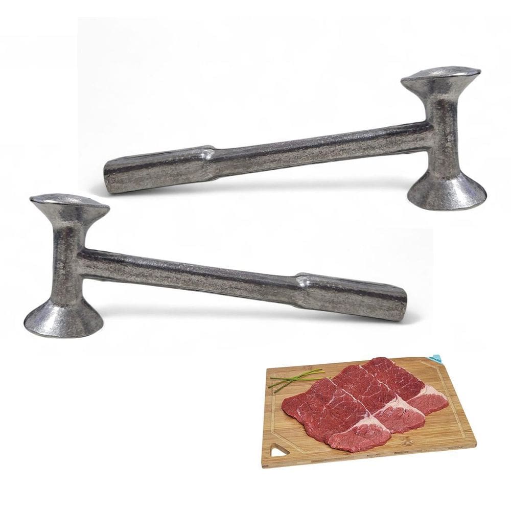 Kit 02 Martelo Amaciar Bater Carne Bife Alumínio Inteiriço