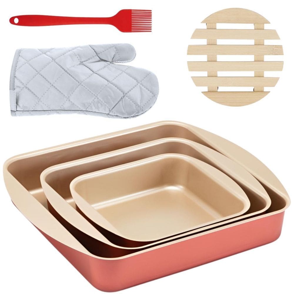 Assadeira 03 Pçs + Luva + Descanso Panela + Pincel +Espátula