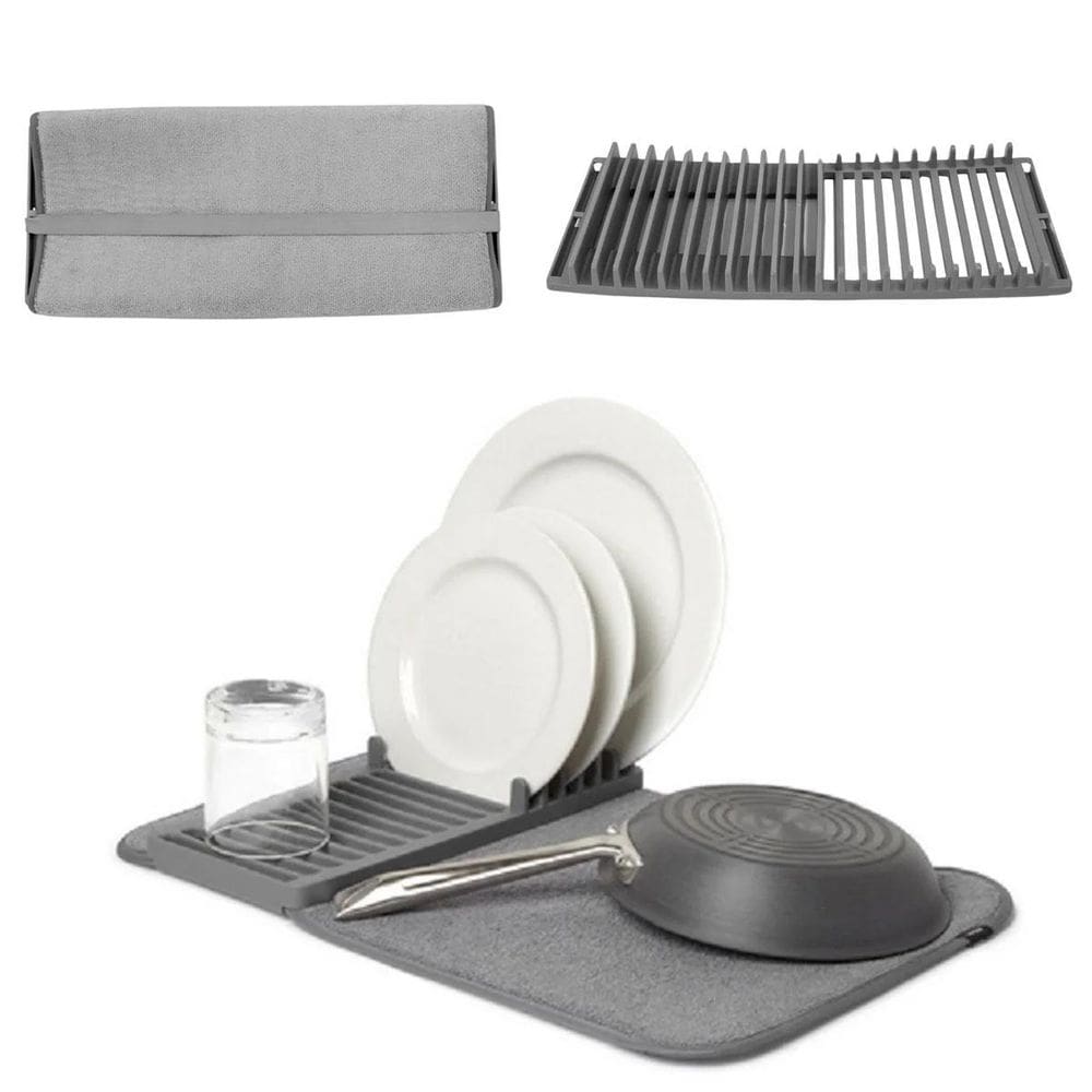 Escorredor De Pratos Louças Com Tapete Pia Cozinha Cor:Cinza