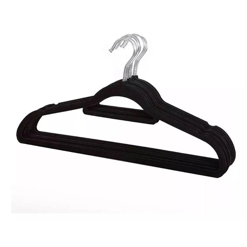 Kit 10 Unidades Cabides Slim Veludo Preto