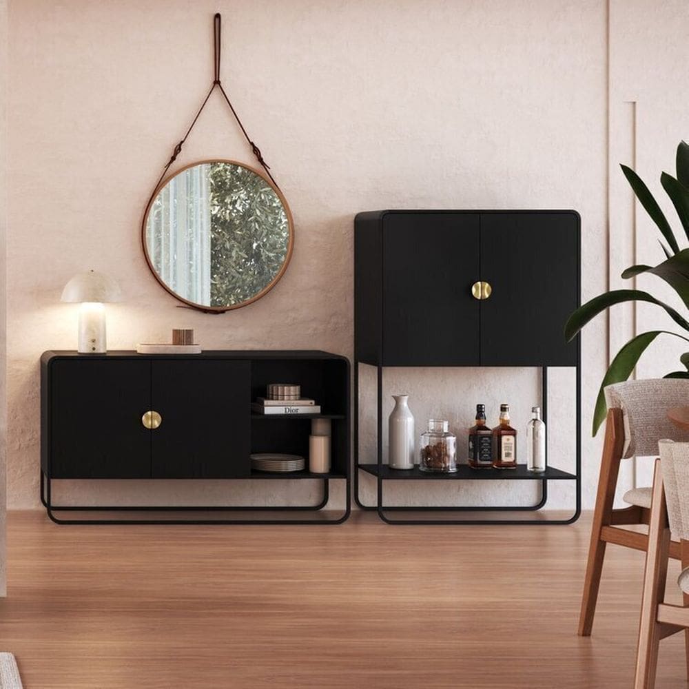 Kit Balcão Buffet e Bar Orgânico Pé Metal Luna Nero/Preto