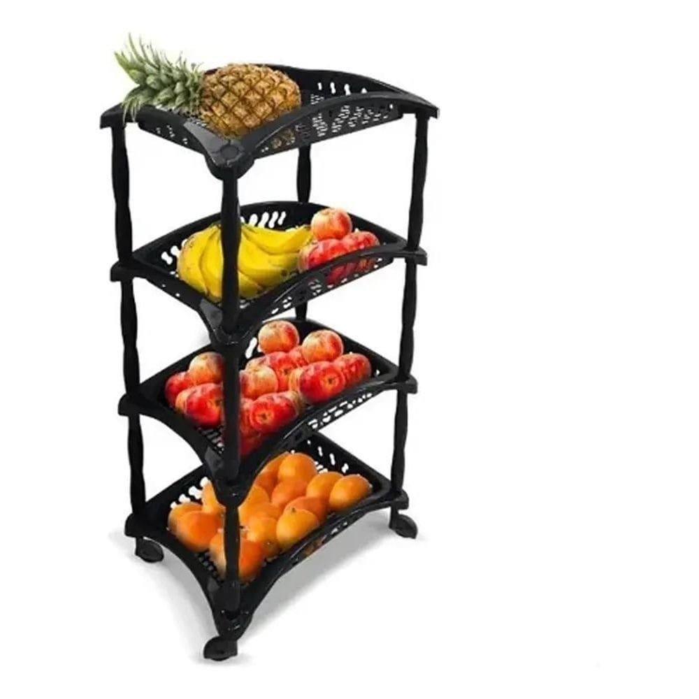 2X Fruteira Organizador Preto 4 Andares Cestos Com Rodinhas