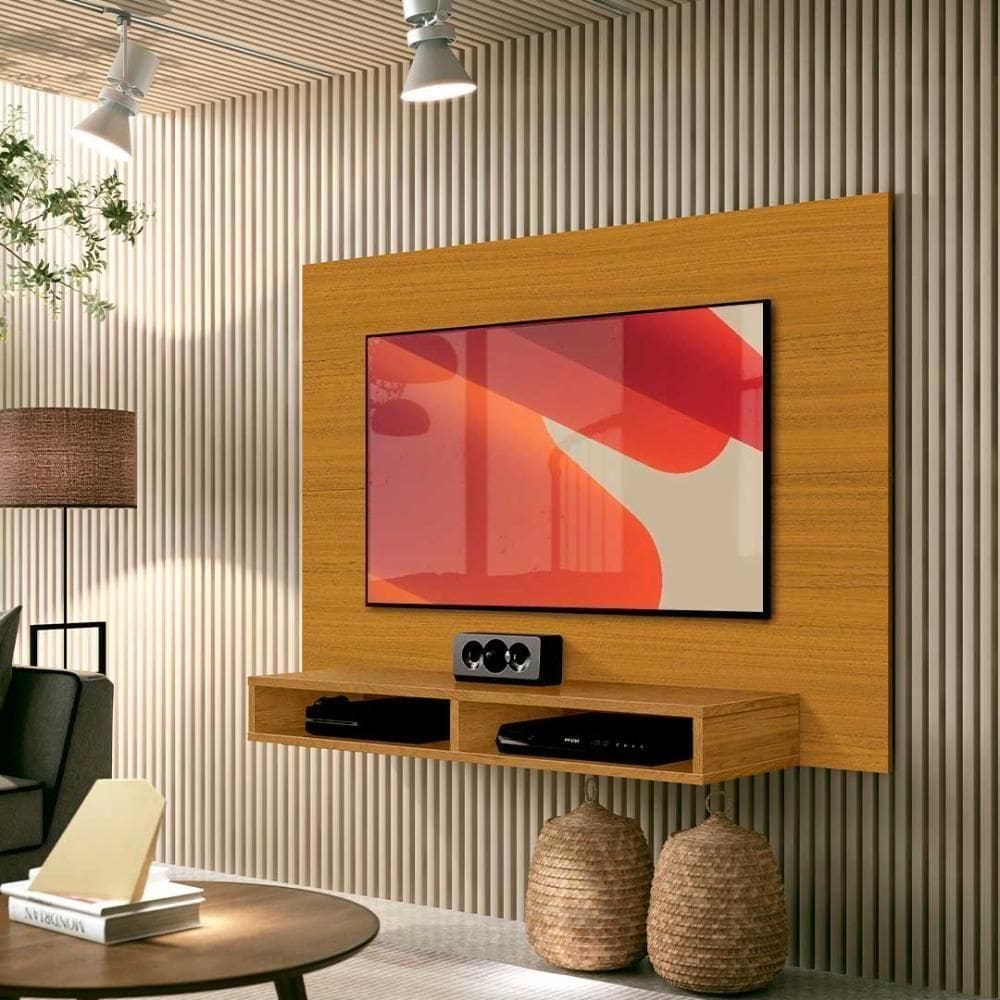 Painel Pequeno Para 43 Polegadas Suspenso 1,20m Com Nicho Cedro